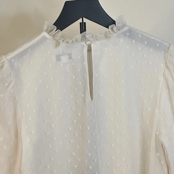 Express Women’s Sheer Dot Ruffle Blouse, Size Small Petite (SP) - Picture 15 of 16